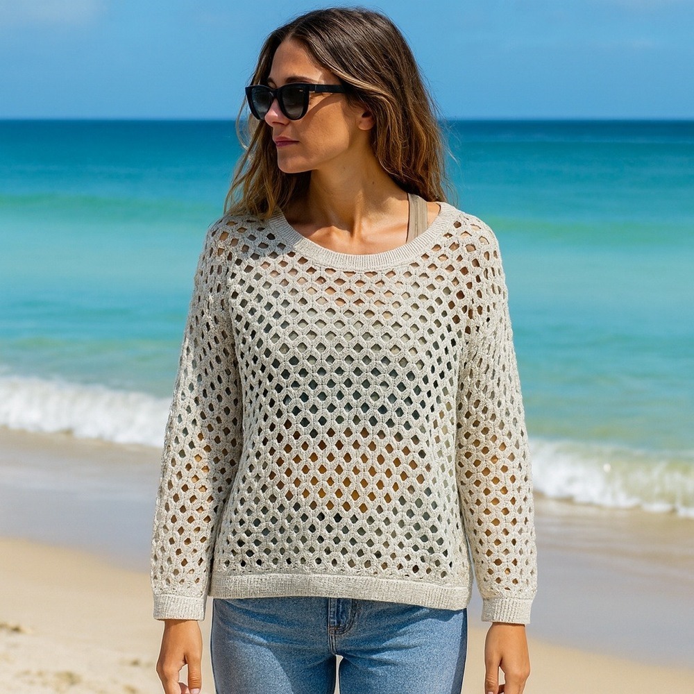 Cabi Womens Mesh Knit‎ Sweater XS boho coastalcore breezy essential chic layer